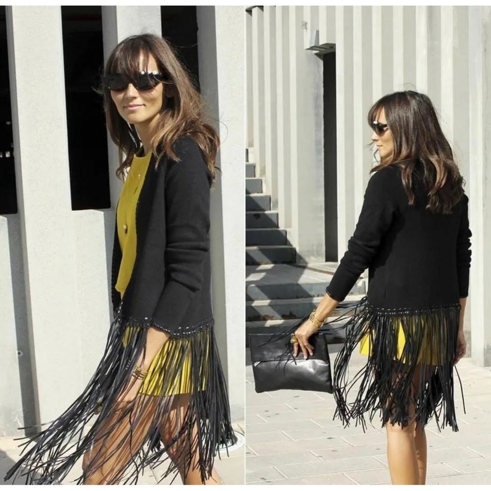 ZARA KNITTED BLACK FRINGE CARDIGAN JACKET